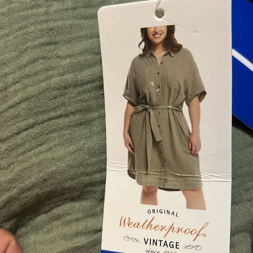 NWT Weatherproof Green Women’s Gauze Dress Button Down Short Sleeve L …